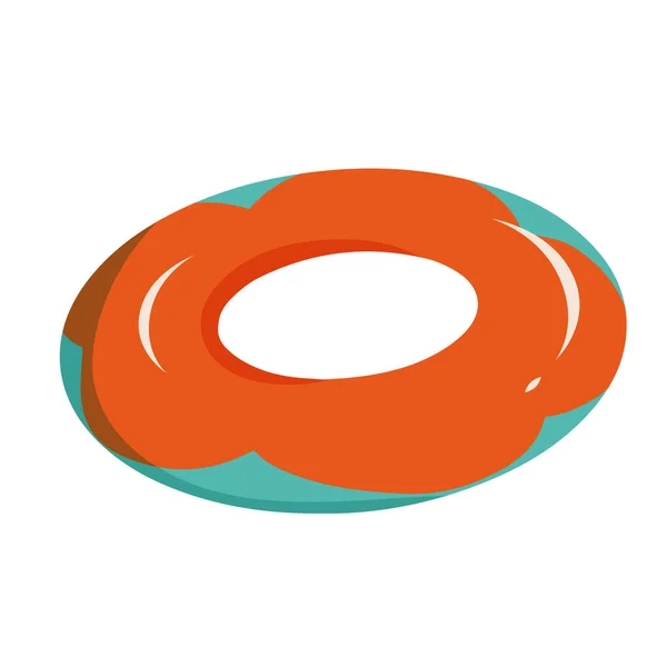 Векторная иллюстрация ретро плавательного кольца в карикатурном плоском стиле. Летний аксессуар для купания в бассейне и море в сине-красных тонах, защита детей от утопления — стоковый вектор