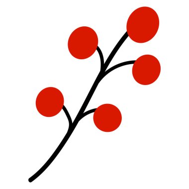 Böğürtlenli, düz çizgi filmli, beyaz arkaplanda çocuksu bir dalın vektör çizimi