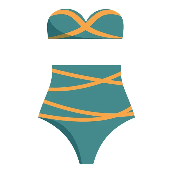 Illustrazione vettoriale di costumi da bagno donna retrò nei colori blu e giallo. Costume da bagno bikini abiti estivi in stile piatto cartone animato — Vettoriale Stock