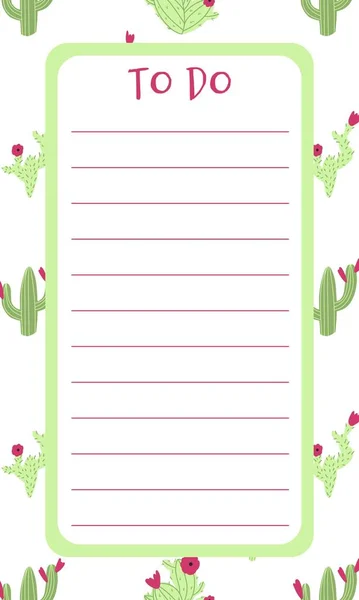 Agenda blanco lijst met cactus op de achtergrond in handgetekende cartoon doodle stijl. Vector illustratie voor dagelijkse planning, stationair schema — Stockvector