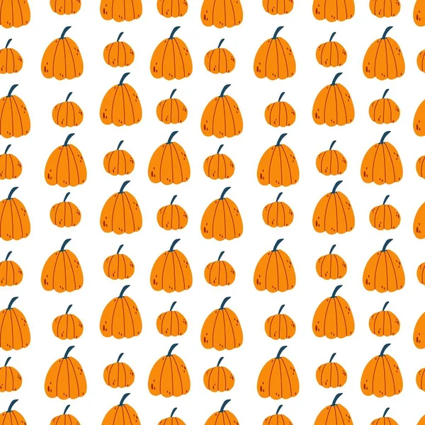 Patrón sin costuras para Acción de Gracias, Halloween con calabaza en estilo infantil dibujado a mano sobre fondo blanco. Otoño cosecha vector ilustración para ropa de bebé, textil y diseño de productos — Archivo Imágenes Vectoriales