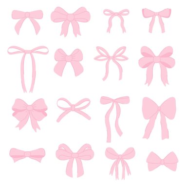 Her biri eşsiz tasarım ve kurdele dokusuna sahip çeşitli dekoratif pembe fiyonklar, el yapımı ve tasarım projeleri için mükemmel.