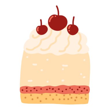 Hamur işi, vişneli ve kremalı tatlı pasta. Vektör illüstrasyonu
