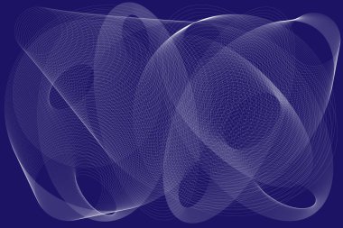  Soyut vektör arkaplanı. Mavi uzayda ince dalgalı beyaz çizgilerden yapılmış Geometrik üç boyutlu figür.