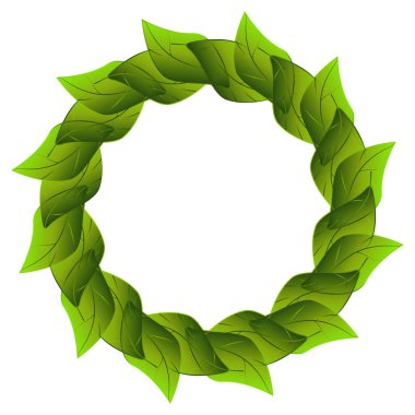 Şeffaf yapraklardan yapılmış raster yuvarlak çerçeve ve eğimli dolgu. Beyaz arkaplanda yeşil bir çelenk..