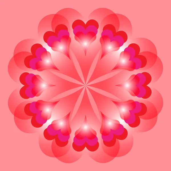 Grußkarten Vorlage Rosa Farben Rote Fliederfarbene Herzen Mit Gefällefüllung Stehen — Stockvektor