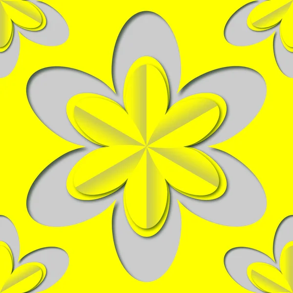 Seamless Raster Pattern Cut Paper Style Yellow Flowers Gray Background — Stock Photo, Image