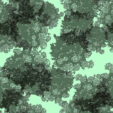 Seamless raster floral pattern of bouquets of roses. Illustration in green colors of different shades.