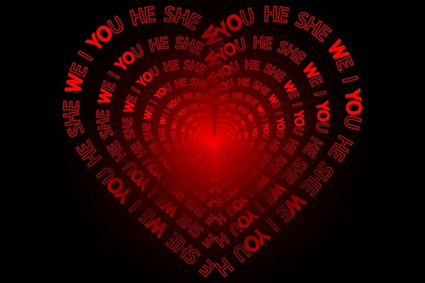 Red Heart Consisting Words You She Dark Background Vector Illustration — Archivo Imágenes Vectoriales