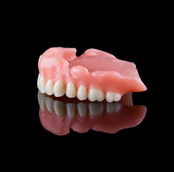 Dentadura Maxilar Completa Vista Esquerda Com Reflexão Cor — Fotografia de Stock