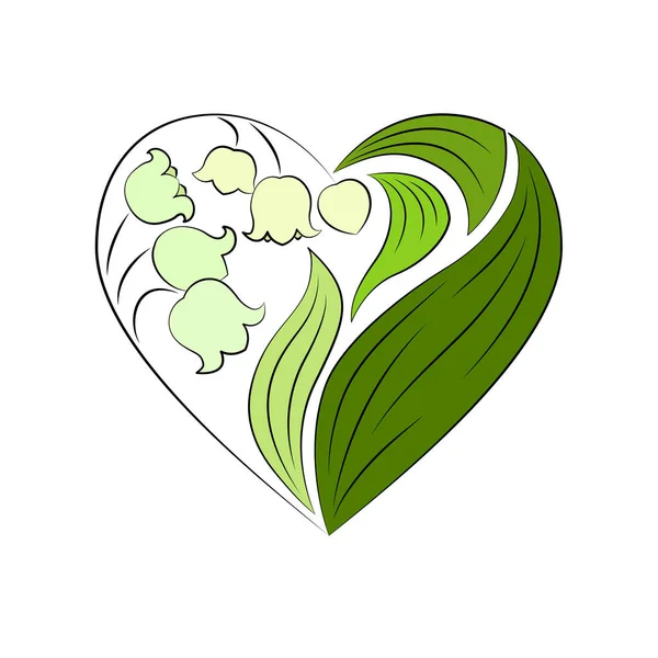 Ein Strauß Leichter Blumen Herzform Kleine Maiglöckchen Mit Grünen Blättern — Stockvektor