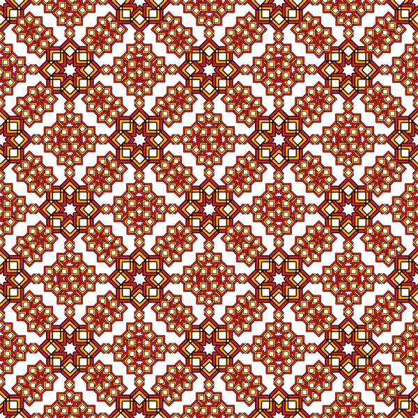 明亮的东方阿拉伯色 由红色和棕色的卷曲的星星组成 白色背景上的无缝图案 用于装饰面料 纺织品 礼品包装 印刷品 室内装饰 — 图库矢量图片