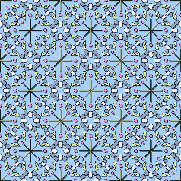 Kusursuz soyut desen, mavi ve açık mavi tonlarda renkli hacimli mozaik. Küçük yuvarlak şekiller ve diğer geometrik elementler. Herhangi bir iç mekan için güzel ve şık bir dekorasyon..