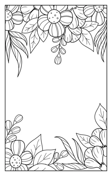 Beautiful floral and floral borders of abstract flowers and leaves. Black and white art design from lines. Suitable for coloring pages for adults and children, postcards, holiday invitations. — Stock Illustration Beautiful Floral Floral Borders Abstract Flowers Leaves Black White Art Royalty Free Stock Illustrations