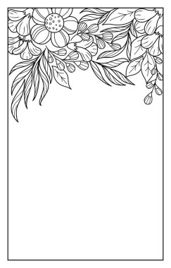 Soyut çiçek ve yaprakların çiçek desenleri. Güzel siyah beyaz çizim.