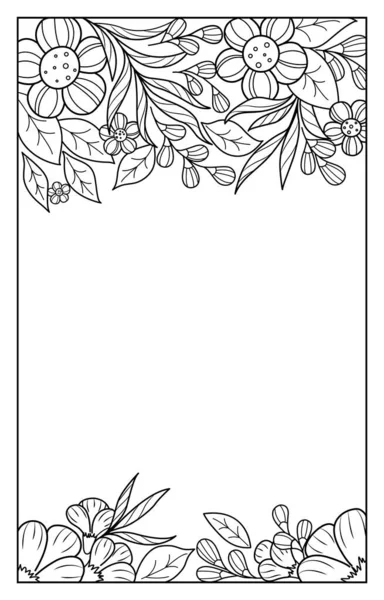 Schöne Monochrome Florale Illustration Konturblumen Und Blätter Auf Weißem Hintergrund — Stockvektor