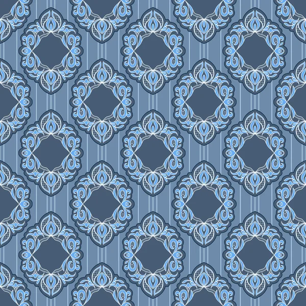 Seamless Vintage Pattern Blue Colors Decorative Lace Elements Floral Style — Stock Vector