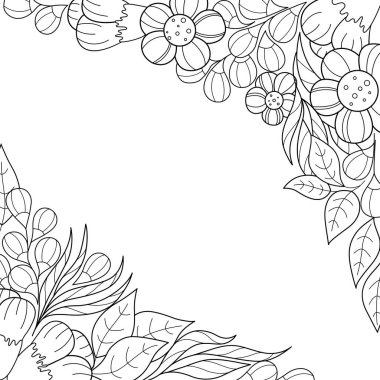 Siyah ve beyaz çiçek desenli bir arka plan. Çiçeklerin, yaprakların ve dalların çapraz sınırları, beyaz arka plan. Basılı ürün, reklam ve diğer ürünlerin üretimi için mükemmel bir arka plan..