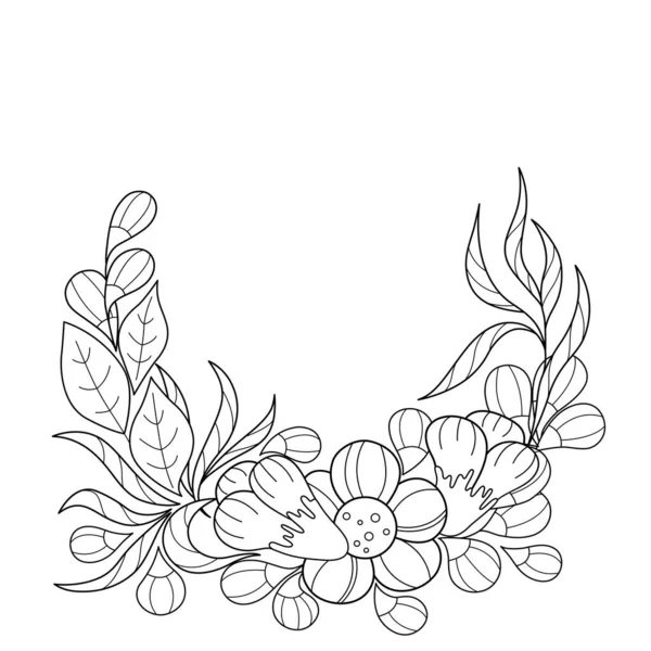 Fundal Floral Vectorial Contur Flori Frunze Ramuri Element Design Alb — Vector de stoc