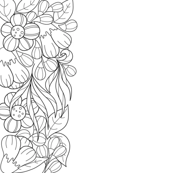 Bordure Verticale Des Fleurs Vectorielles Motif Fleurs Contour Noir Blanc — Image vectorielle