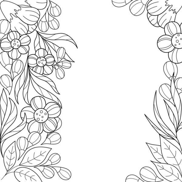 Abstract Floral Black White Floral Background Vertical Borders Contour Vector Stock Illustration