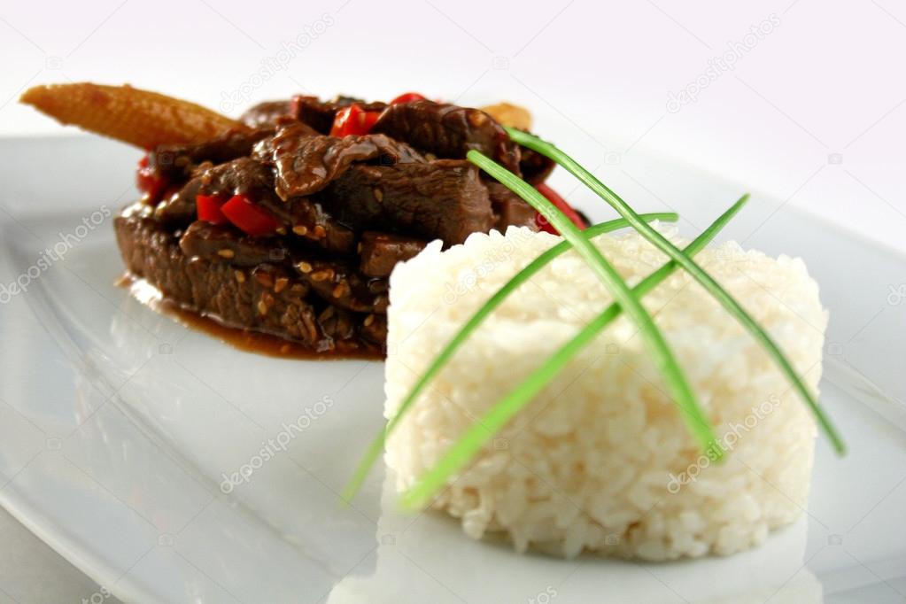 Meat with vegetables and rice