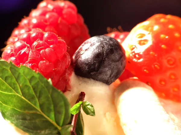 Čerstvé plody ve vanilkovém krému — Stock fotografie