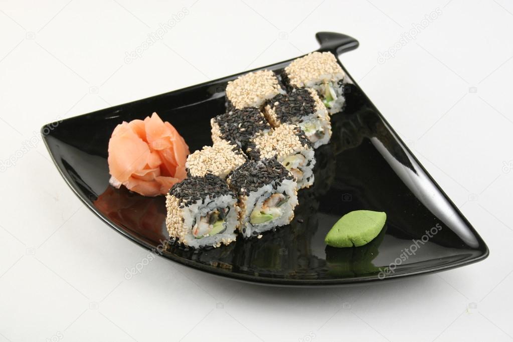 Sushi roll with conger eel in sesame