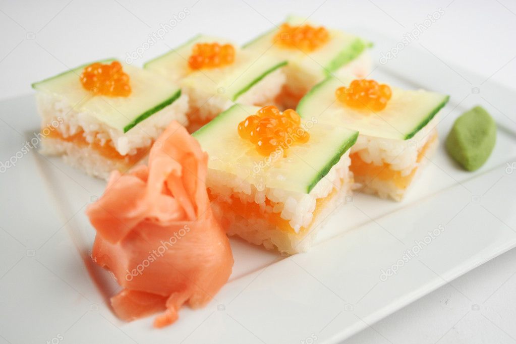 Sushi with salmon and cucumber