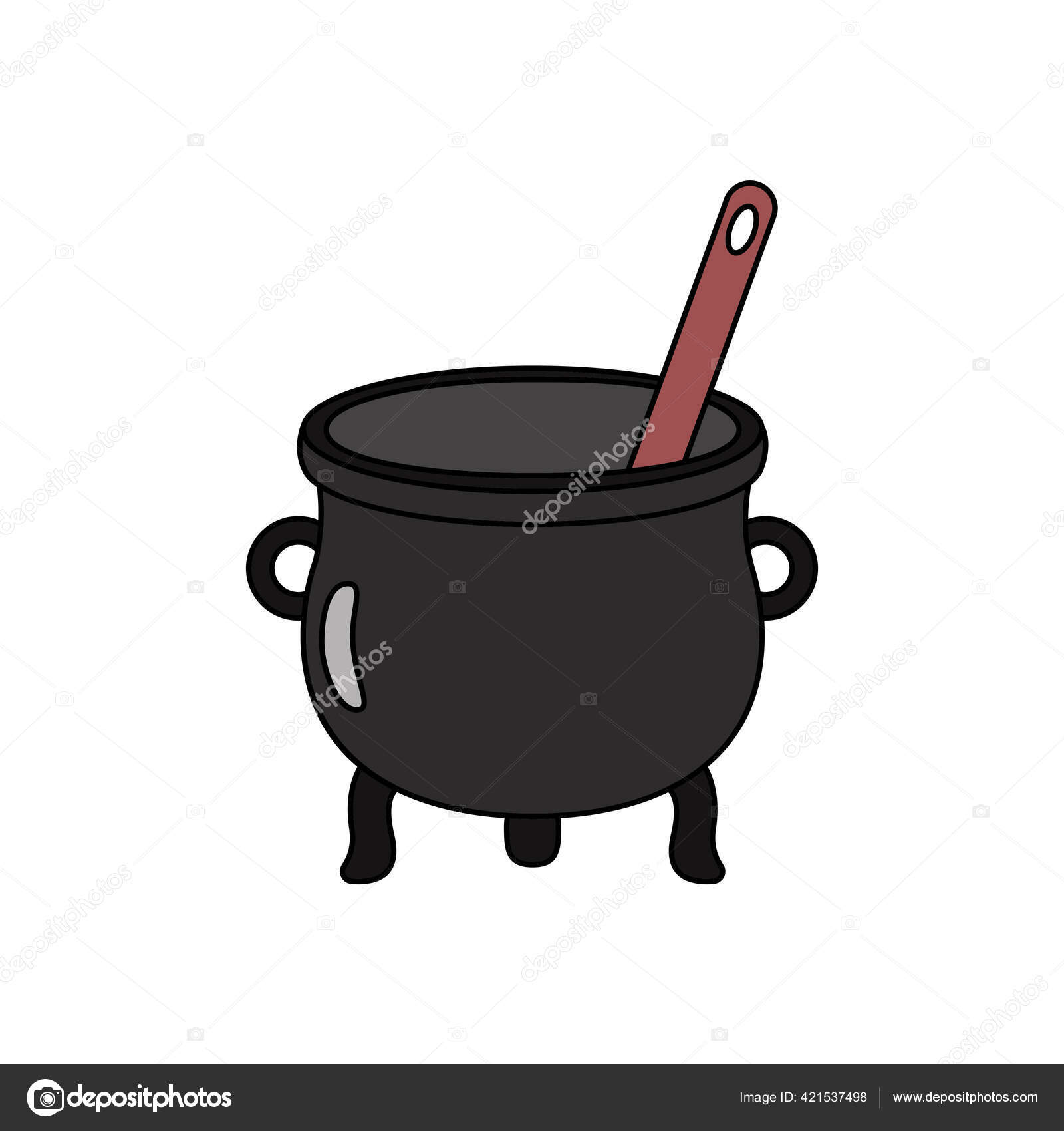 Векторная Кастрюля Ложкой Изолированный Волшебный Чайник Зельем.