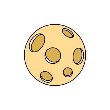 Vektör karikatür Ay. Ayın izole edilmiş hali. Beyaz arkaplanda siyah konturlu renkli uzay ögesi