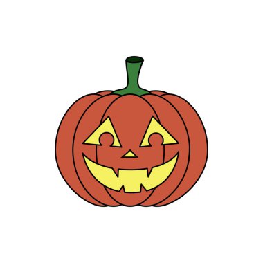 Basit bir şekilde gülümseyen yüzlü vektör balkabağı. Siyah çizgili cadılar bayramı balkabağı ikonu. Sonbahar dekorasyonu için sebze silueti.