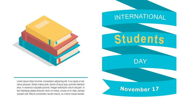 Panji Vektor Hari Pelajar Internasional Isometric Tumpukan Buku Dan Tempat - Stok Vektor