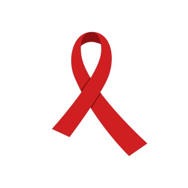 Beyaz arkaplandaki kırmızı kurdeleye vektör yardımı yapar. Dünya Sağlık Örgütü 'nün gündüz sembolü. 1 Aralık. AIDS 'i durdur