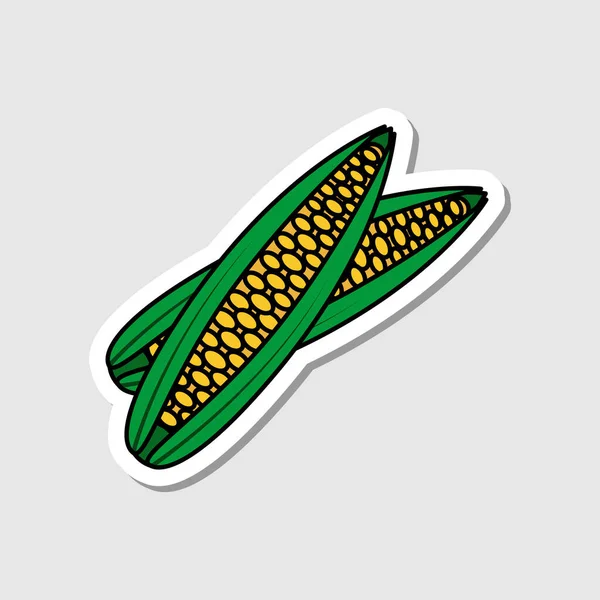 Vector Mais Sticker Cartoon Stil Isoliertes Gemüse Mit Schatten Flaches — Stockvektor