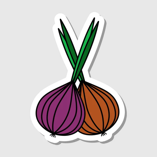 Sticker Oignon Vectoriel Style Dessin Animé Légume Isolé Avec Ombre — Image vectorielle