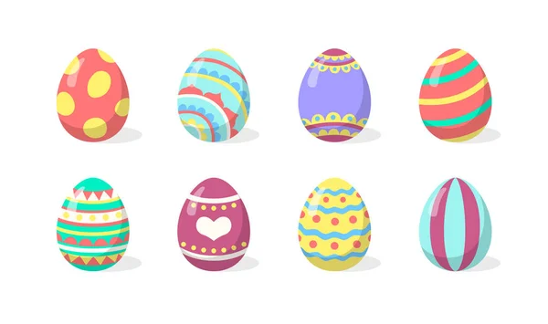 Цветные Мультяшные Пасхальные Яйца Смешными Узорами Весенний Праздничный Набор Украшения — стоковый вектор