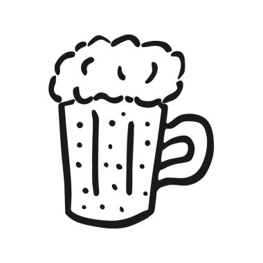 Elle çizilmiş bira ikonu. Ana hatlı bira. Beyaz arka planda izole bir illüstrasyon. Baskı ve boyama kitapları için tasarım. Oyun için karikatür çizimi. Bir bardak bira.