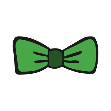 Elle çizilmiş vektör yay simgesi. Siyah çizgili renkli kıyafet sembolü. Beyaz arka planda izole bir illüstrasyon. Baskı ve çıkartma için tasarım. Oyun için karikatür çizimi. Papyon.