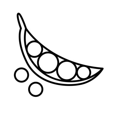 Vektör çizgisi yeşil bezelye ikonu. Renkler için izole edilmiş sebze silueti. Çizgi film tarzında basit siyah resim.