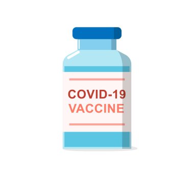 Vector aşı şişesi düz bir şekilde. Coronavirus cam şişede tedavi