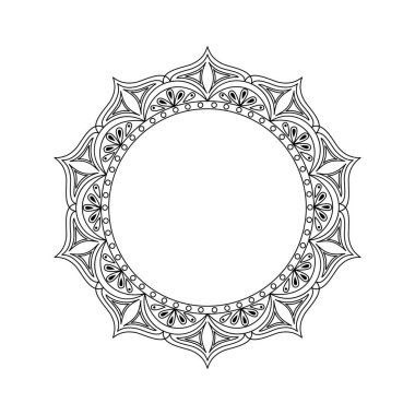 Boyama için vektör mandala. Yuvarlak çerçeve ve içinde beyaz boşluk var. Logo, metin veya tasarım için dekoratif kenarlık.