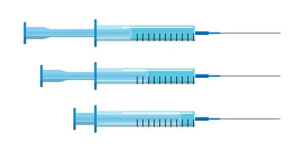 Vectorspuit Met Blauwe Vloeistof Binnenin Drie Injectoren Platte Stijl Witte — Stockvector