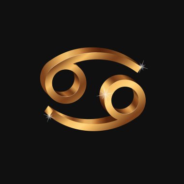 Vektör gerçekçi altın kanser işareti. 3 boyutlu Zodiac sembolü. Parlak altın yıldız falı