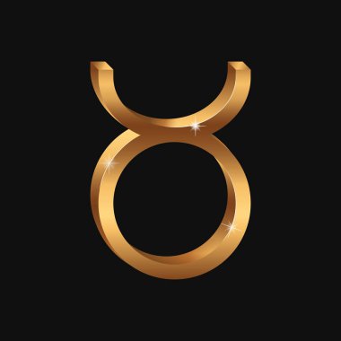 Gerçekçi altın Taurus işareti. 3 boyutlu Zodiac sembolü. Parlak altın yıldız falı