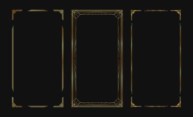Sosyal medyadaki haberler için bir dizi altın vektör çerçevesi. Tasarım için izole edilmiş Art Deco sınırları. Altın çerçeve koleksiyonu