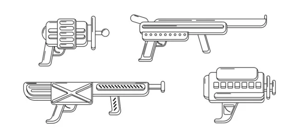 Vector Line Art Blasters Kollektion Spielzeugpistole Set Malvorlage Futuristisches Waffendesign — Stockvektor