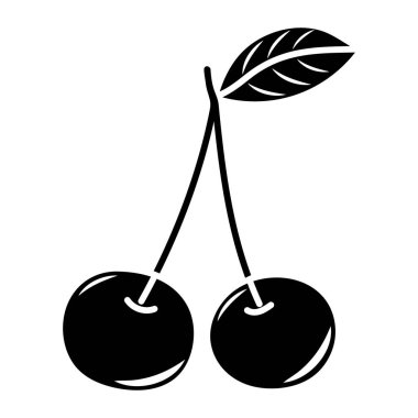 Vector glyph kiraz ikonu. Çizgi film tarzında izole edilmiş dut silueti. Beyaz arkaplanda siyah meyve resmi