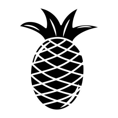 Vektör kabartma ananas simgesi. Çizgi film tarzında izole edilmiş siyah siluet. Beyaz arkaplanda meyve damgası