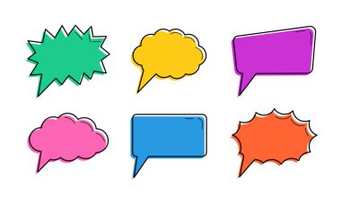 Metin için vektör kabarcık varyasyonları. Beyaz arkaplanda renkli kabarcık etiketleri.